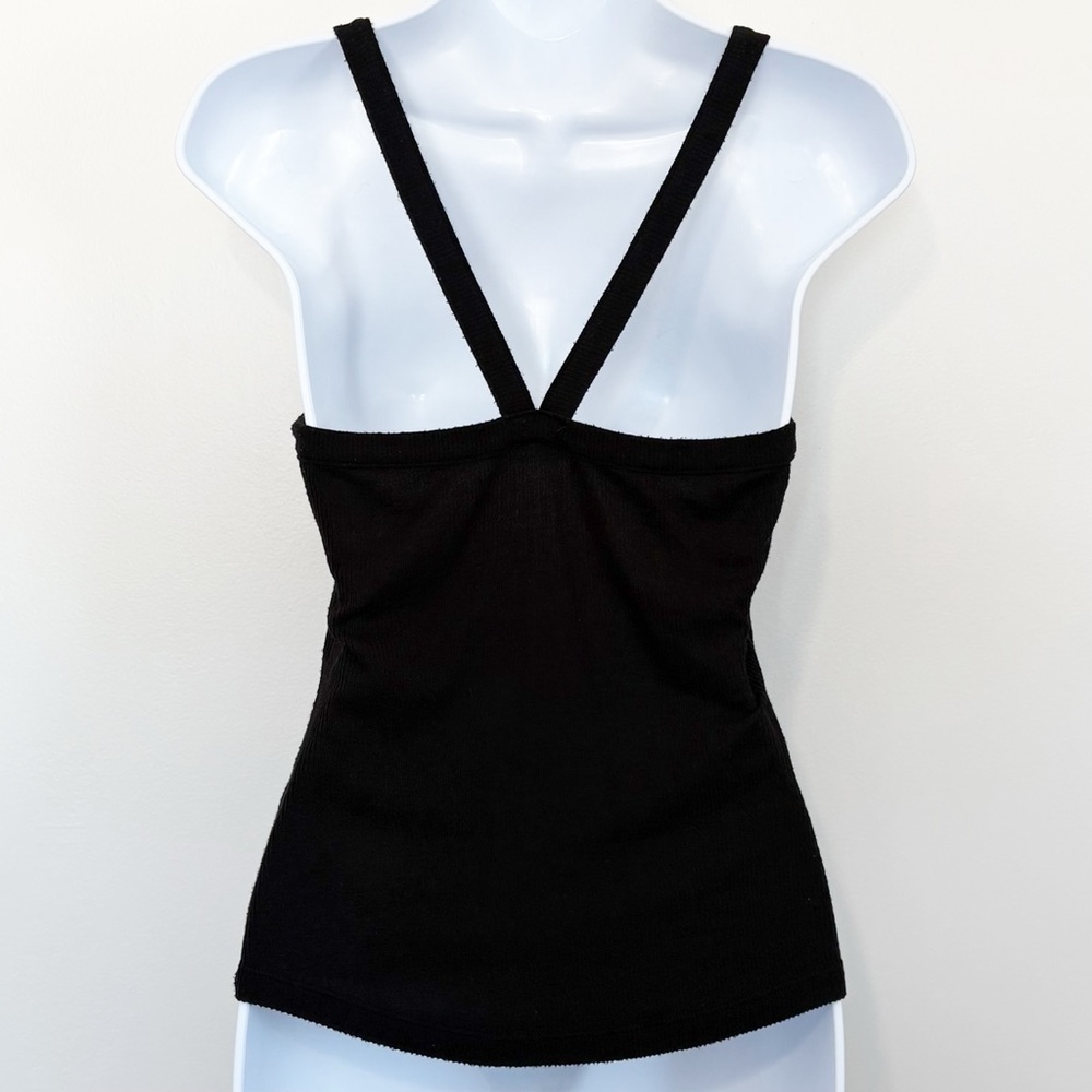 FREE PEOPLE Intimately Black Ribbed V-Neck Tank Top Strappy Back Size M - Picture 3 of 8